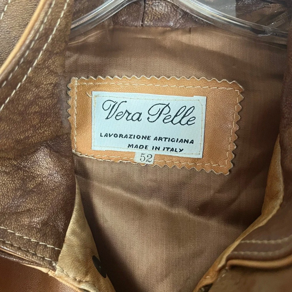 Vintage Vera Pelle Leather Bomber Jacket Mens‎ 52 Made In Italy Viscose Wool